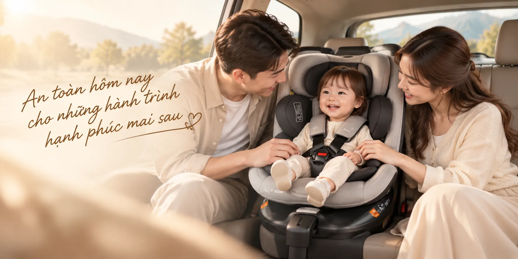 Ba mẹ và bé sử dụng ghế ô tô Zaracos